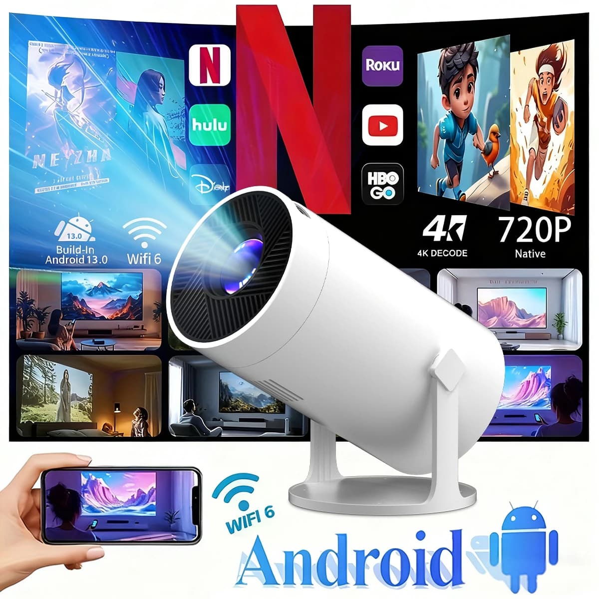 MAOHUTER Z10 Pro Projector WIFI&Bluetooth Support 4K 1080P Projector Android System Z10 Pro Portable Projector Auto Keystone