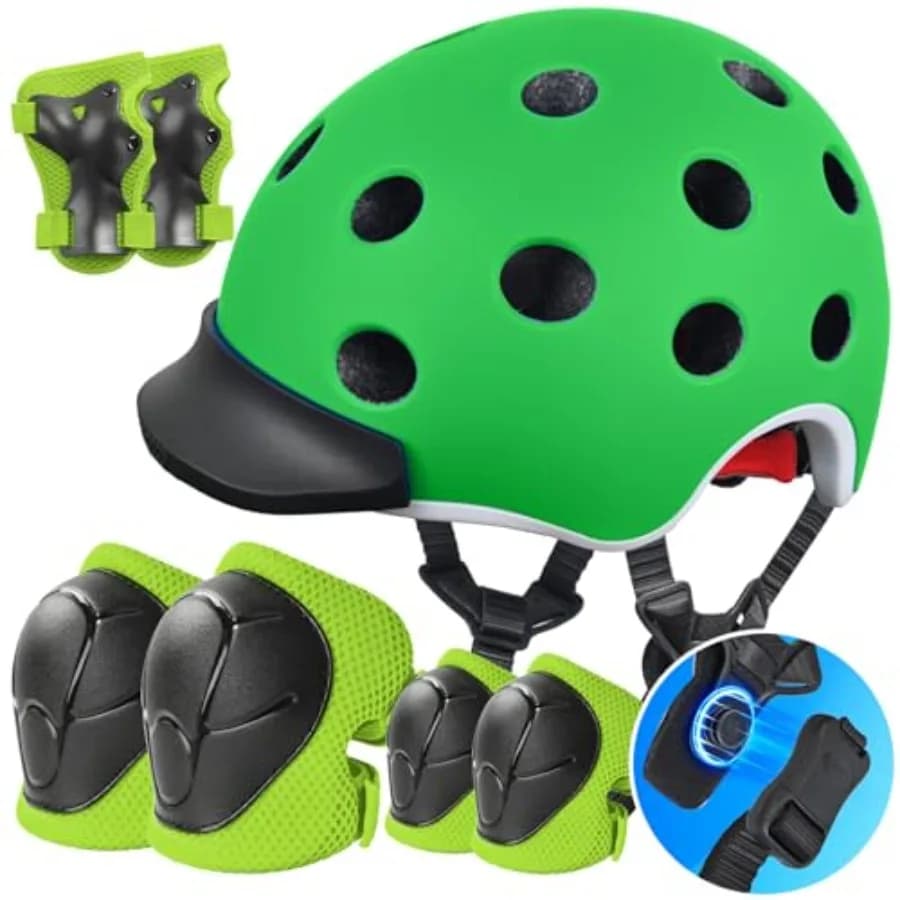 Set Casco da Bici per Ragazzi 8-14 Anni, Casco Regolabile per Skateboard, Set Protezioni Ginocchia Gomiti Polsi per Bambini e Ragazzi