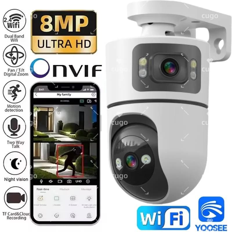 Telecamera IP WiFi 8MP a doppia lente con staffa regolabile Telecamere di sorveglianza wireless di sicurezza Onvif Zoom 10X Baby Monitor YOOSEE