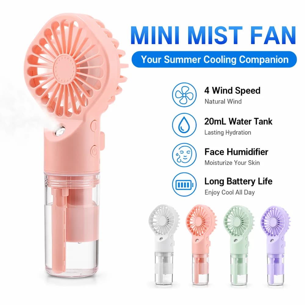 Ventilatore umidificatore portatile portatile USB ricaricabile Mini ventilatore nebulizzatore d'acqua per la casa Ventola di raffreddamento da campeggio esterna Vaporizzatore per il viso