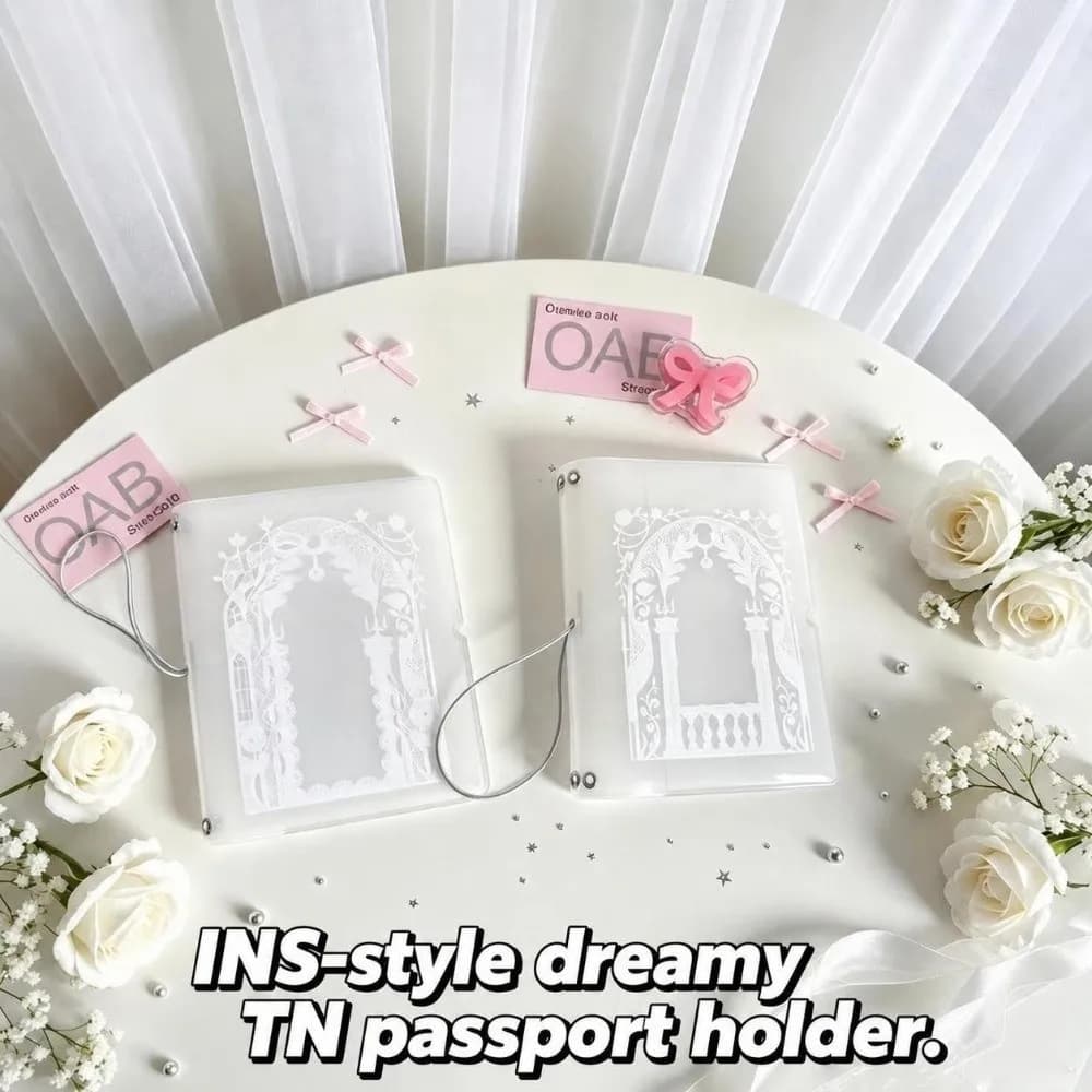 Frosted PVC TN Passport Holder Alice Dream Lace Pattern with Elastic Band Passport Cover Passport Organizer