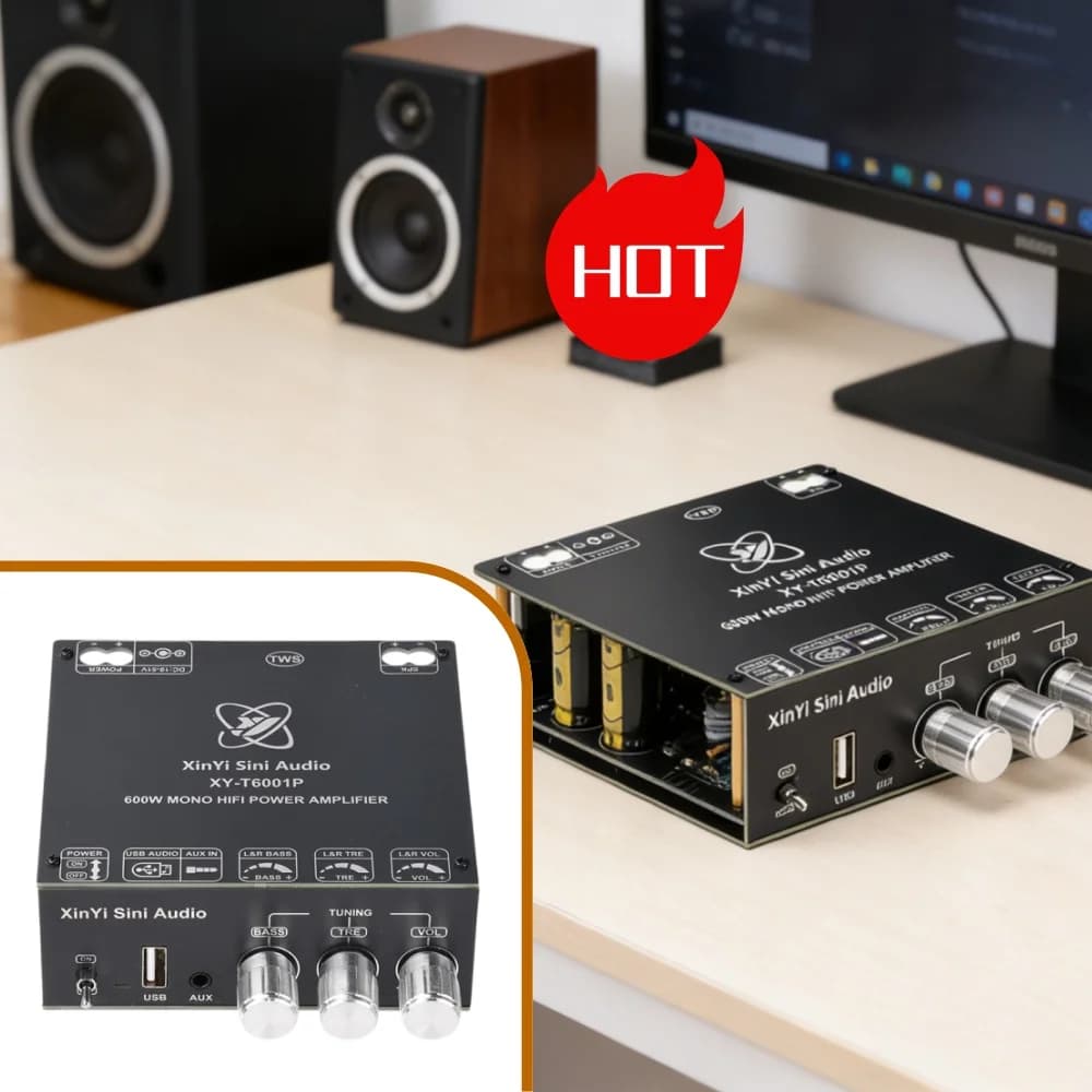 600W TPA3255 Digital Power Amplifier Module XY-T6001P DC19-51V TWS Bluetooth 5.0 AUX USB Input HiFi for Home Theater Speaker DIY