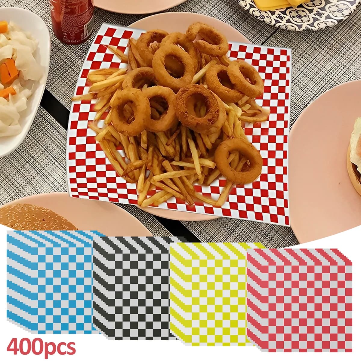 400 pezzi di carta assorbente per panini, hamburger, patatine fritte, involucri per alimenti fritti, tappetini per piatti, carta cerata e carta da forno, carta per olio