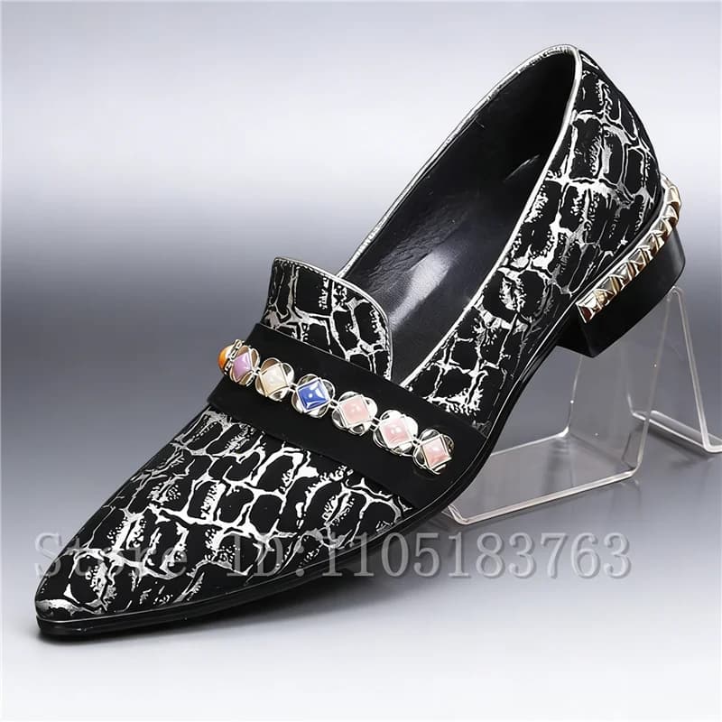 Mocassini da Uomo con Motivo Coccodrillo, Scarpe Eleganti con Decorazioni Colorate e Tacco Basso per Feste