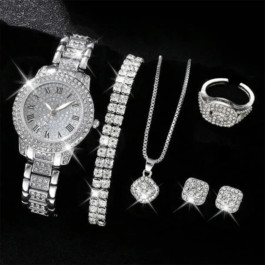 6 Piece Women's Watch Elegant Alloy Luxury Watch Crystal Wrist Watch For Women's Gift Bracelet Rhinestone Alloy Montre