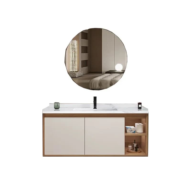Rustic Wood Bathroom Vanity with Ceramic Integrated Sink Smart Mirror Cabinet Combo Washbasin Unit for Modern Bathrooms