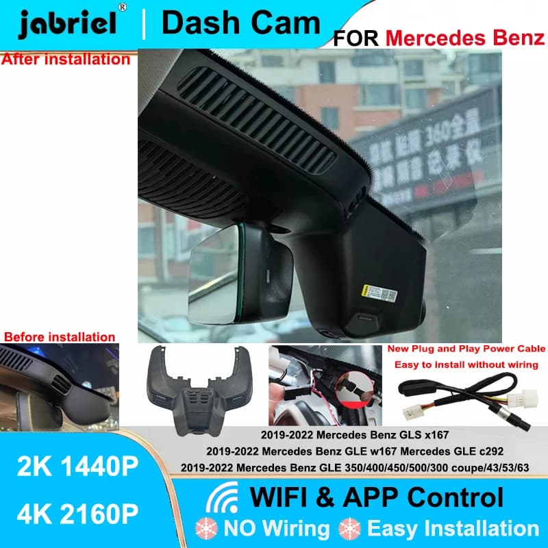 Jabriel for Mercedes Benz GLE w167 c292 for Mercedes Benz GLS x166 GLE 350 400 450 500 43 53 63 2019-2021 Dash Cam Wifi Car DVR