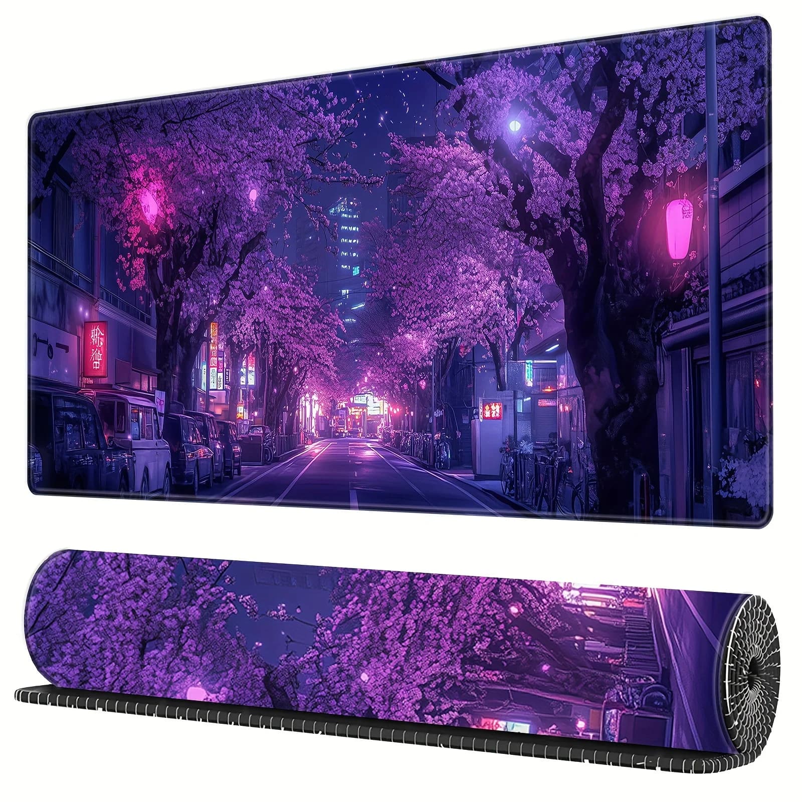 Tappetino per mouse Xxl Japanese Street Purple Sakura Accessori per ufficio Tappetino per scrivania Protezione per scrivania Mouspad Decorazione per sala giochi
