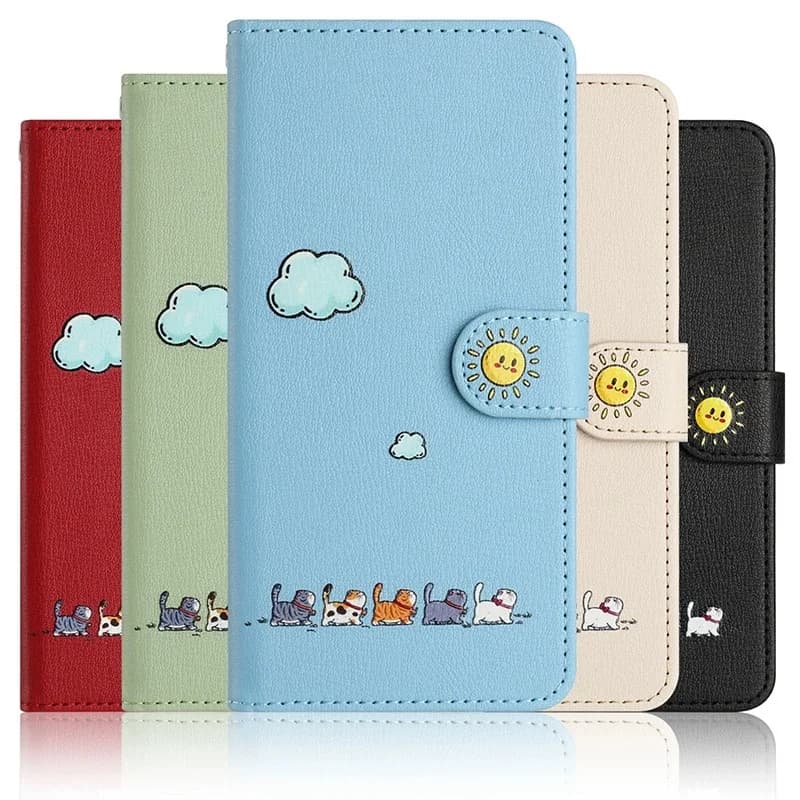 Leather Cat Cute Wallet Phone Case For Redmi Note 10 11 12 13 14 15 Pro 13C 14C Protective Card Slot Flip Shockproof Phone Case