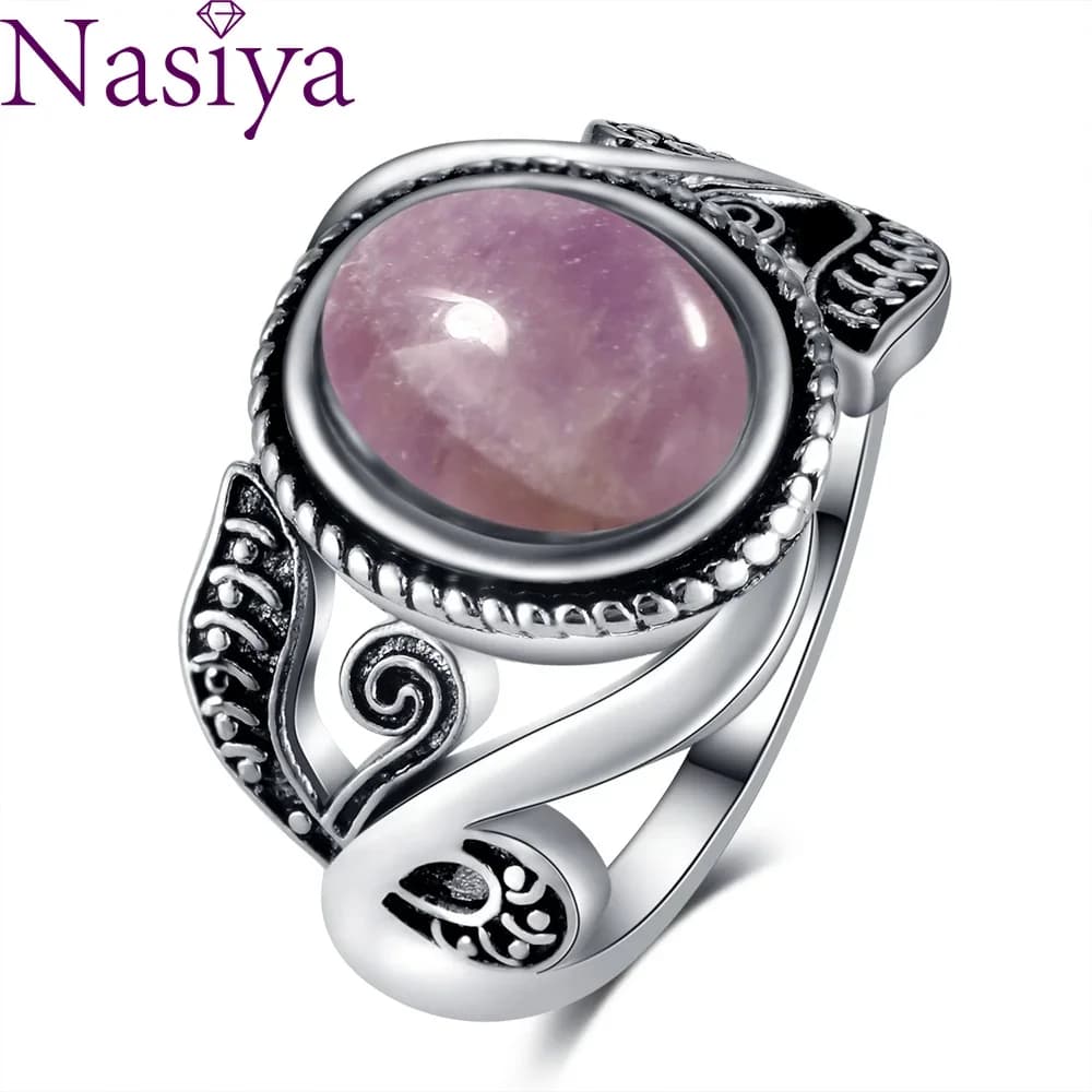 Nasiya Vintage finger rings for woman S925 silver jewelry 8x10MM oval light purple created amethyst gift rings for wholesale