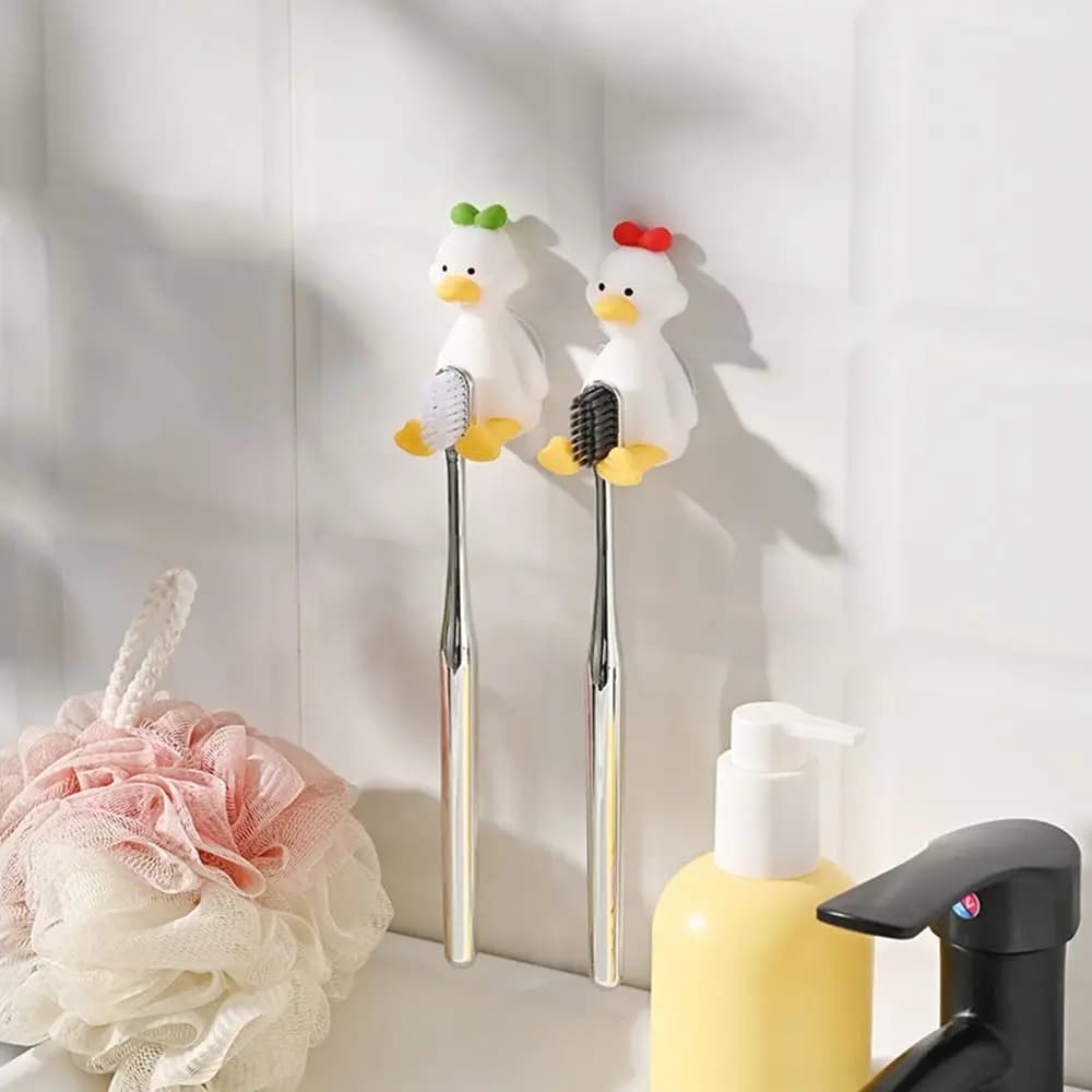 Portaspazzolino in silicone a forma di anatra, senza perforazioni, con ventosa tridimensionale, gancio portaoggetti salvaspazio per la casa