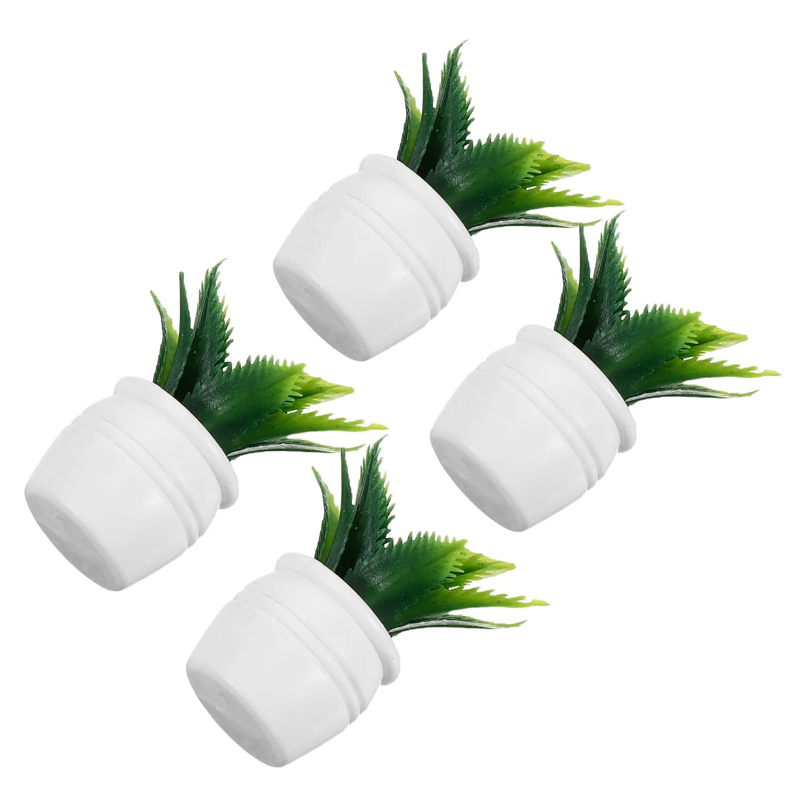 4 Pieces of Artificial Plants in Doll House Vase, Tree Shape Ornaments, Mini Realistic Green Plants