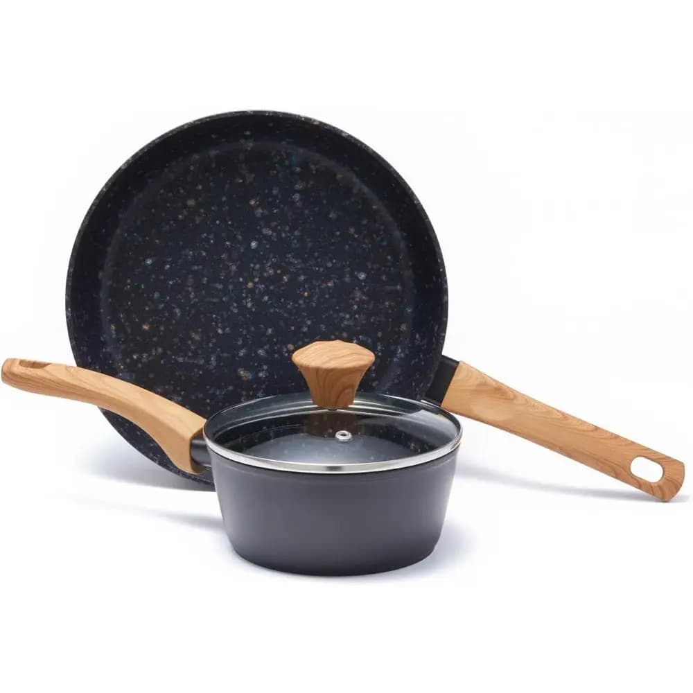Set of 2-piece non-stick pans, 10.25 inch pan and 1.43QT pentol with lid | Non-toxic coating | Compatible with induction, for plates