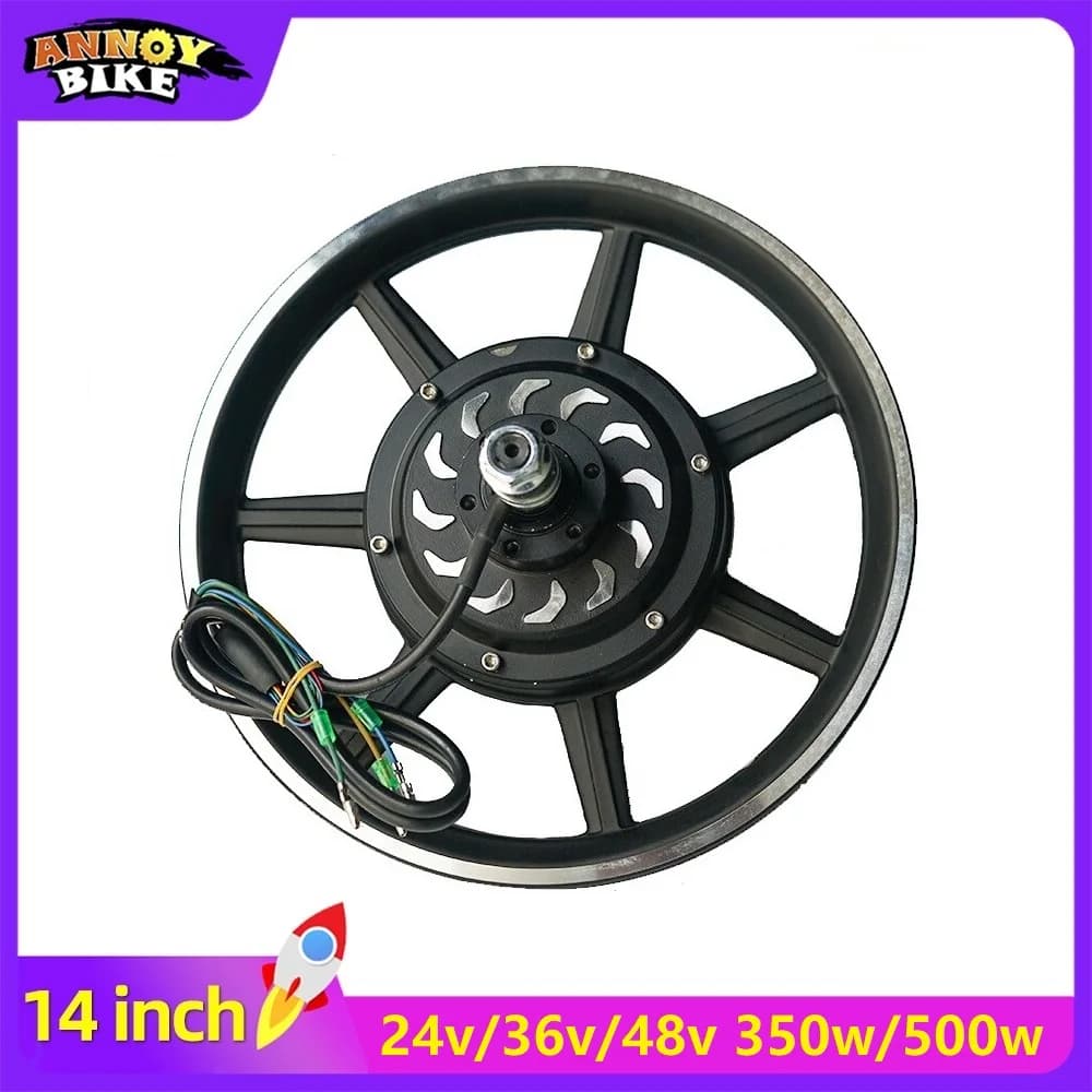 Motore a doppio albero da 14 pollici 24v/36v/48v 350w/500w per scooter/bicicletta elettrica con pneumatico e freno a disco 14x2.125
