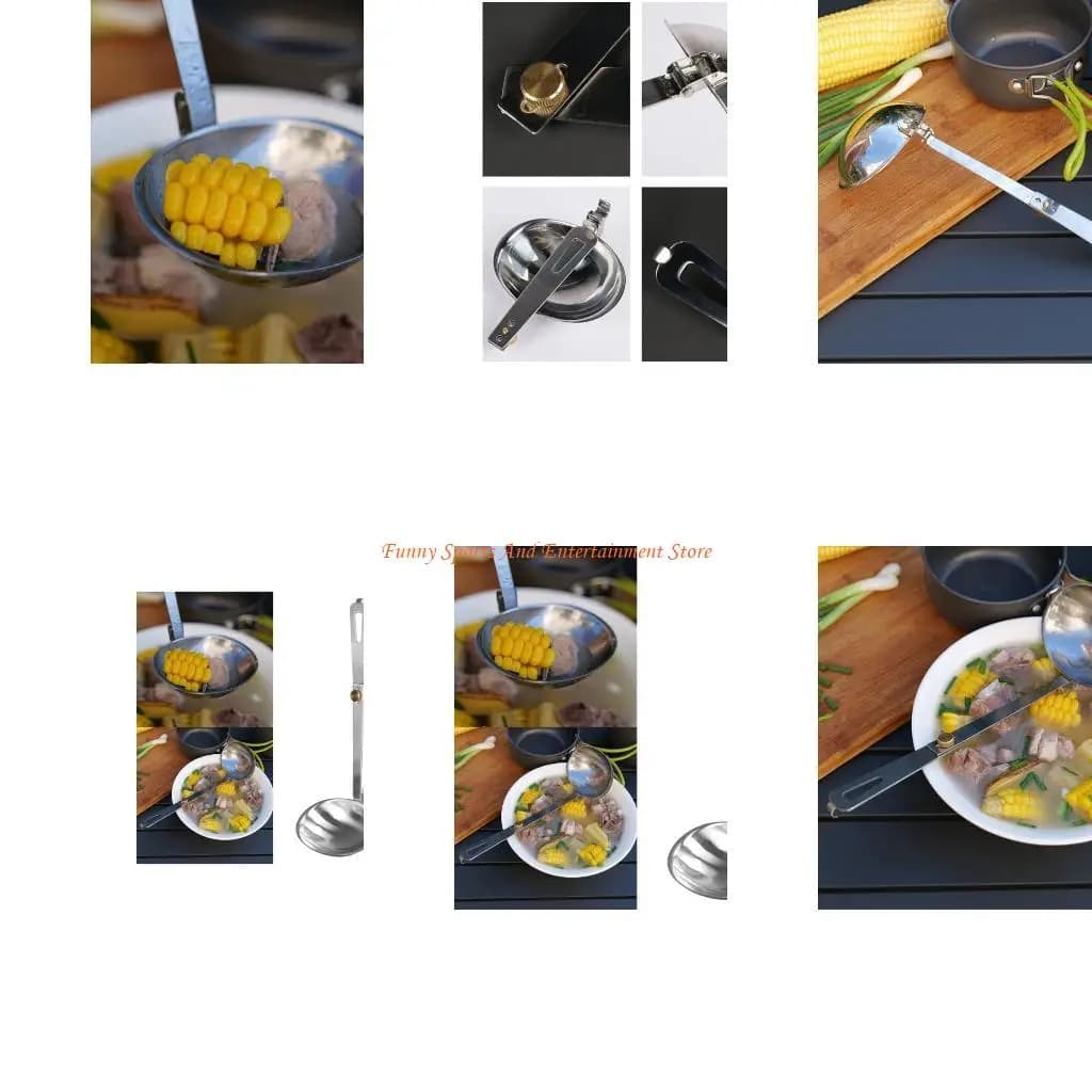 Cucchiaio da zuppa in acciaio inossidabile C4DE, mestolo da cucina con manico pieghevole per zuppa, posate da campeggio attrezzi