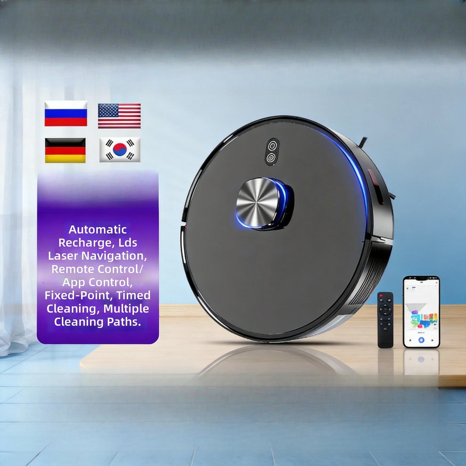 Laser Navigation Robot Vacuum, 3 in 1 Electric Water Tank, Smart APP Control, Vacuum Cleaner for Home