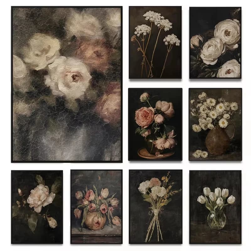 Paint By Number Retro Flower Kit Pre Drawn Canvas Acrylic Paint Set Stress Relief DIY Craft Wall Decor Gift for Adults Beginners