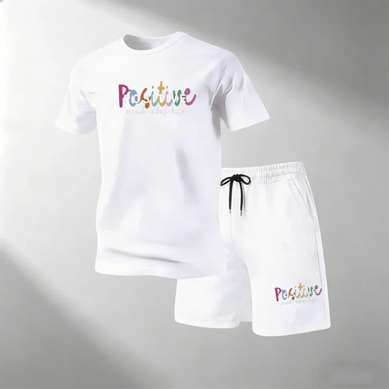 Set di T-Shirt Traspiranti Casual da Uomo con Collo Tondo e Maniche Corte + Pantaloncini Sportivi ad Asciugatura Rapida, Abbigliamento Sportivo Estivo per Casa e Outdoor, Vendita Calda