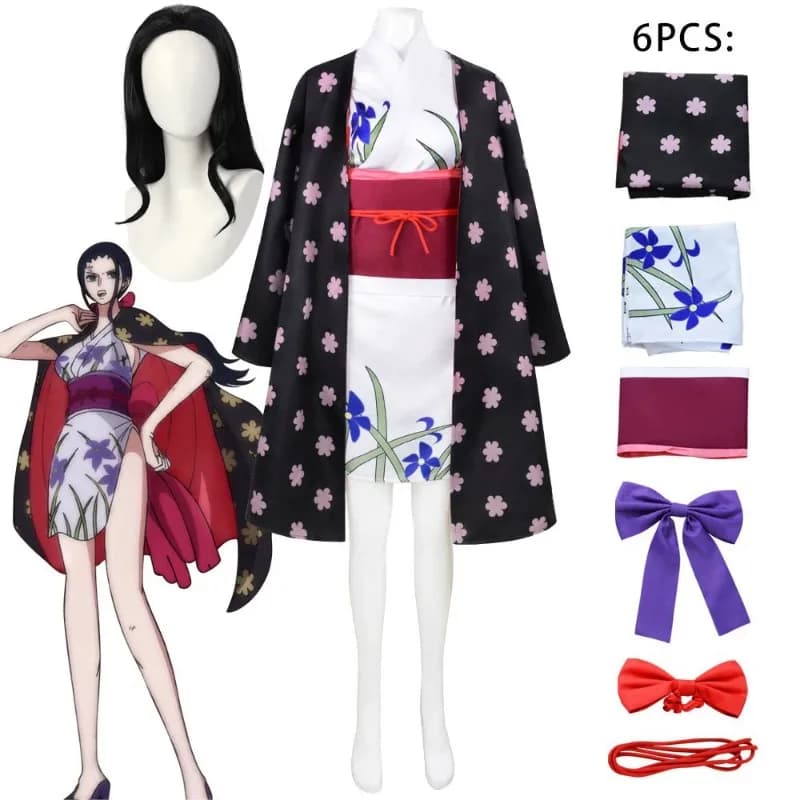 Costume Cosplay Kimono Wano Arc, Outfit da Combattimento Senza Maniche di Nico Robin Devil Child, Set Completo con Giacca Nera per Donne