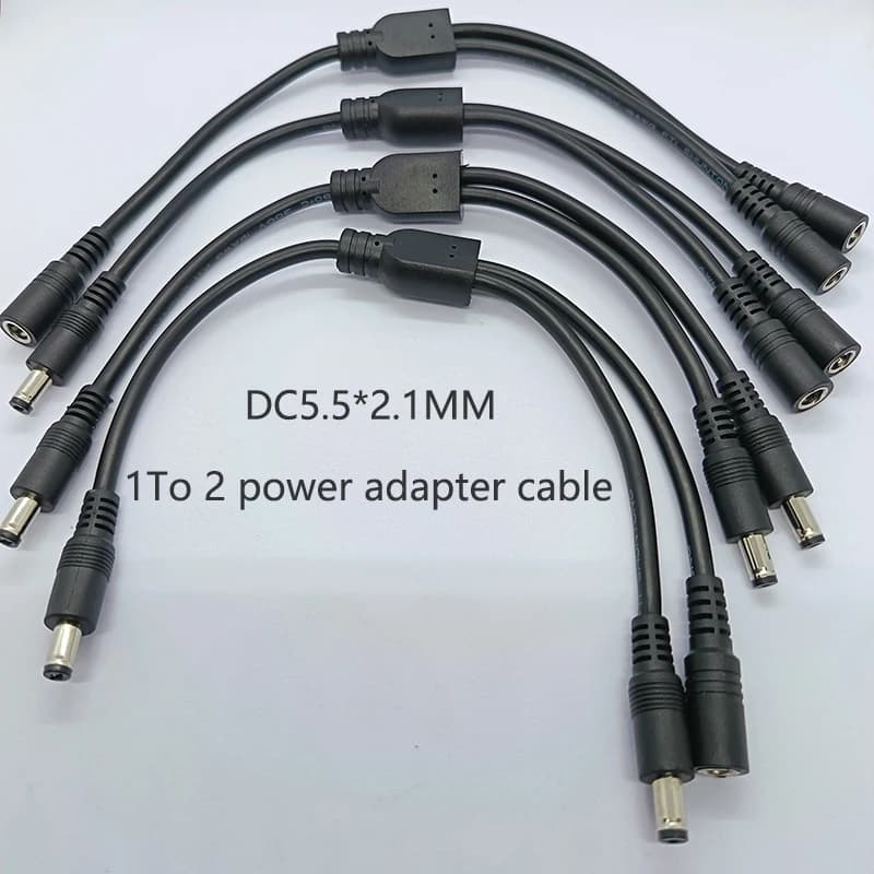 1PC DC5.5*2.1 1 To 2 Power Adapter Cable For Monitoring Installation LED Strip Wiring 12V Power Splitter Y-shaped Adapter Cable