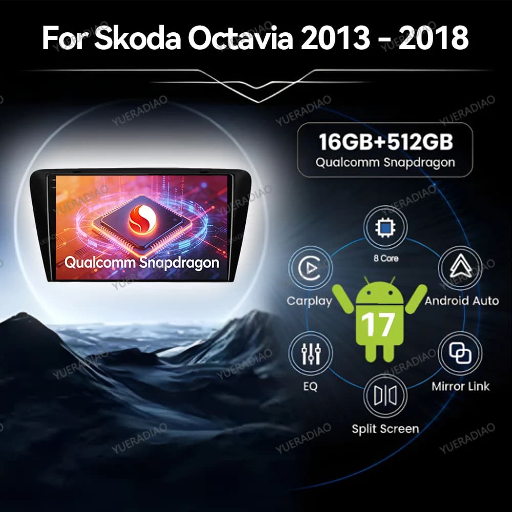 Android 17 Car Radio For Skoda Octavia 3 A7 2013 - 2018 Multimedia Video Player GPS NAVI Qualcomm BT 2DIN 4G WIFI Head Unit QLED