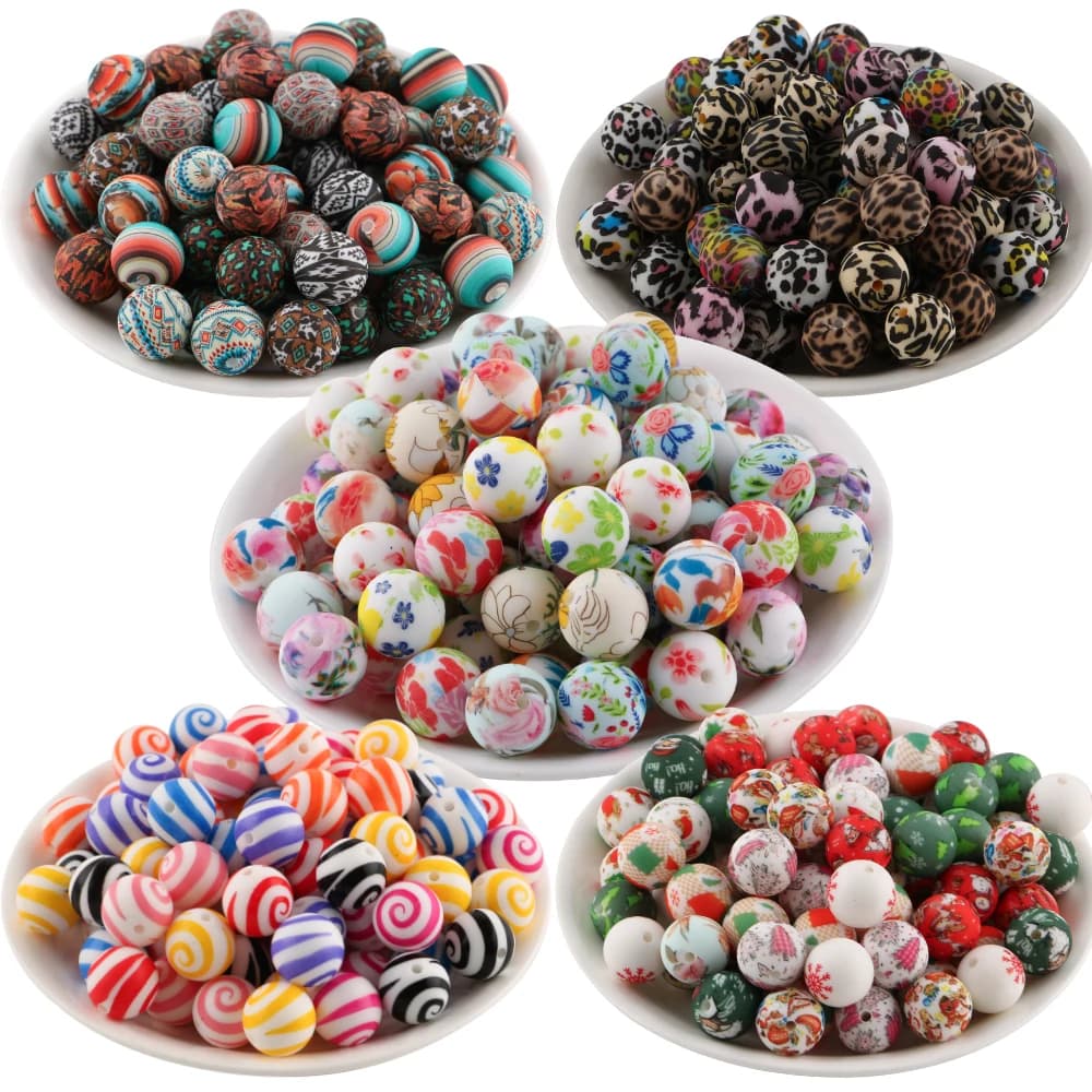16 pz/lotto 15mm 8 Colori Silicone stampato perline rotonde Set Misto Per Gioielli FAI DA TE Bracciale Collana Orecchino Etc Accessori Fatti A Mano