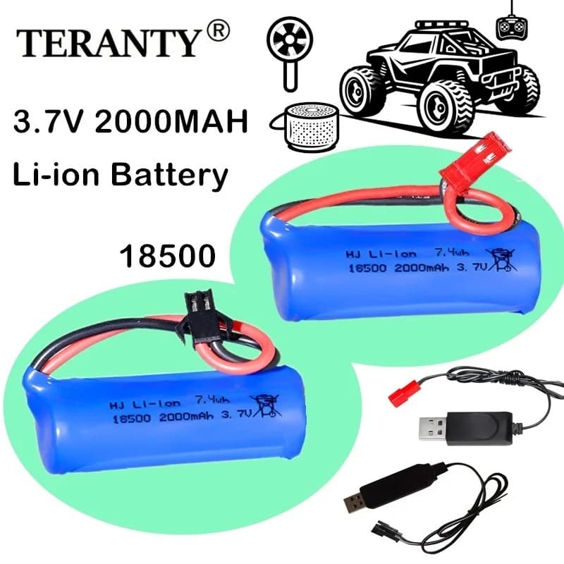 18500 3.7 V 2000 mAh Lithium Ion Rechargeable Battery for Speakers, Radio, LED Lights, Toy Parts with SM/JST-2P USB Charger