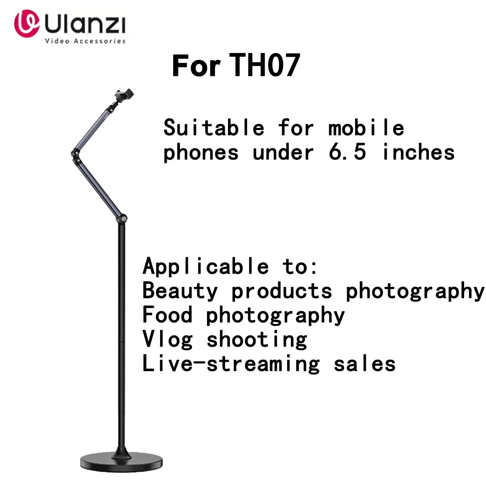 Supporto per telefono a sbalzo originale Ulanzi TH07 da 1,45 m, staffa da pavimento, base stabile 360 ° Rotazione con tappetino antiscivolo
