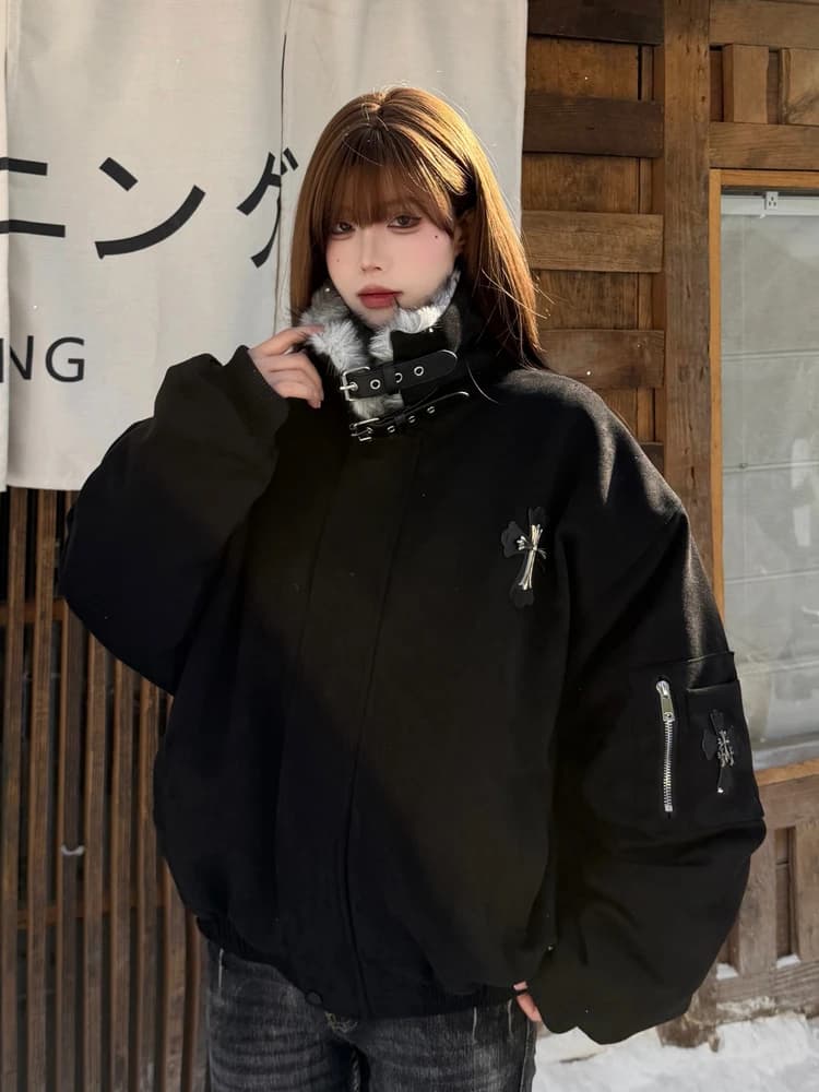 Giacca in cotone con colletto in pelliccia sintetica ispessita in stile americano, giacca invernale da donna calda ed elegante con cappuccio, manica lunga Z...