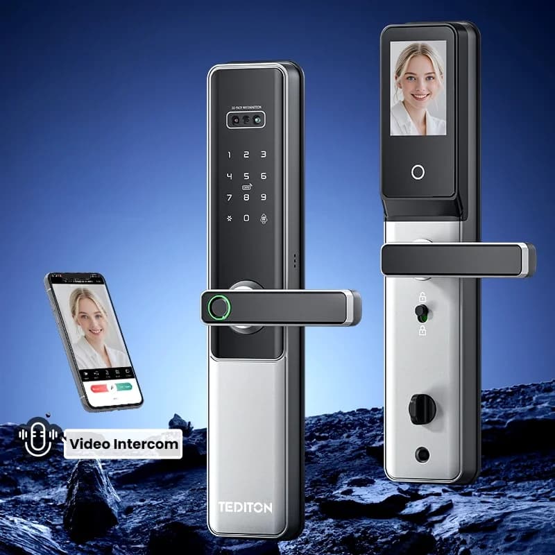 Serratura Intelligente Tediton Tuya Wifi, Maniglia Digitale TTlock Blu, Serratura Smart con Impronta Digitale e Telecamera