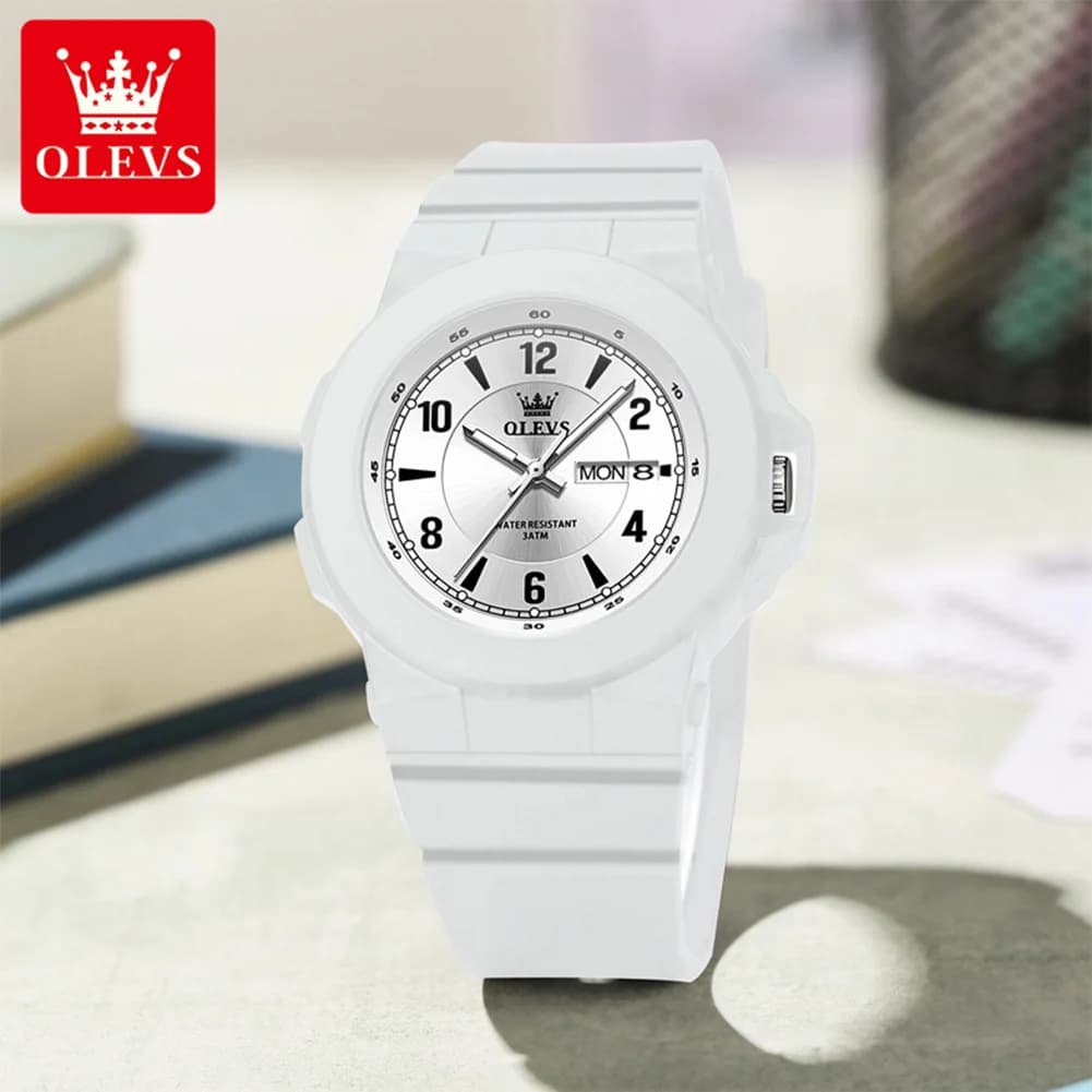 OLEVS 5681 Student Watch Original Sports Quartz Watch Waterproof Luminous Silicone Strap Week Date Watches For Man Gifts