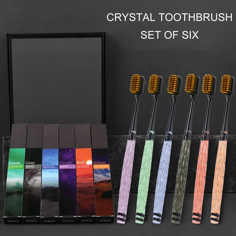 1/6 pieces crystal handle colored toothbrush with soft bristles teeth whitening toothbrush for dental oral hygiene family essential elements for travel
