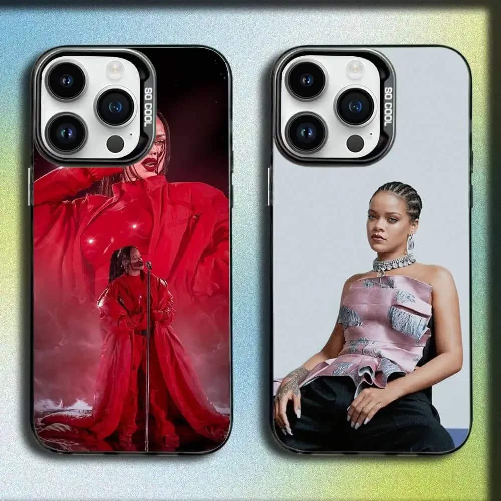 Cover per iPhone R-Rihanna Singer per modelli 17, 16, 15, 14, 13, 12, 11, Pro, Max, Plus, E, SE4, Air, Mini, Nera, IMD Box