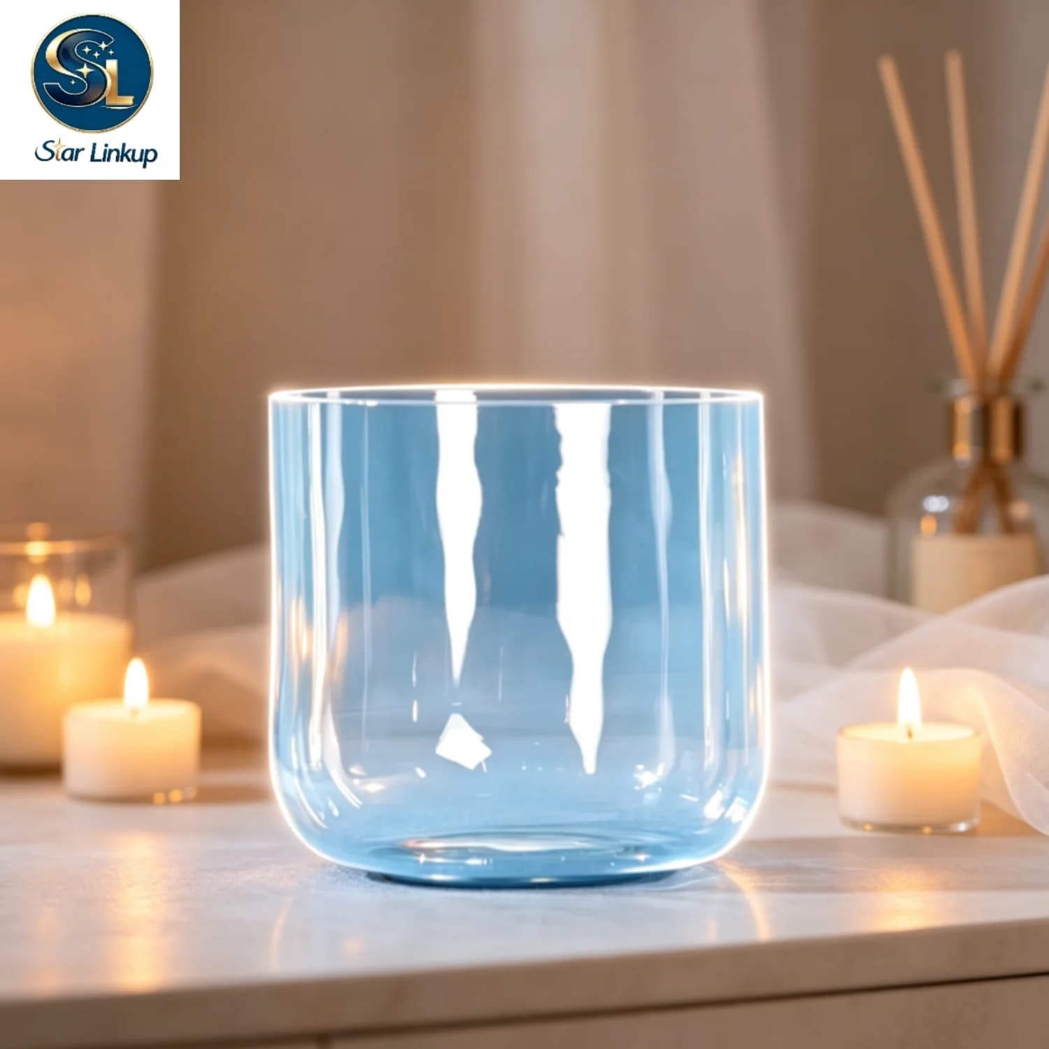 STAR LINKUP Blue 432Hz Clear Quartz Crystal Singing Bowl, Free Mallet Included, Sound Healing Meditation Yoga Chakra Instrument