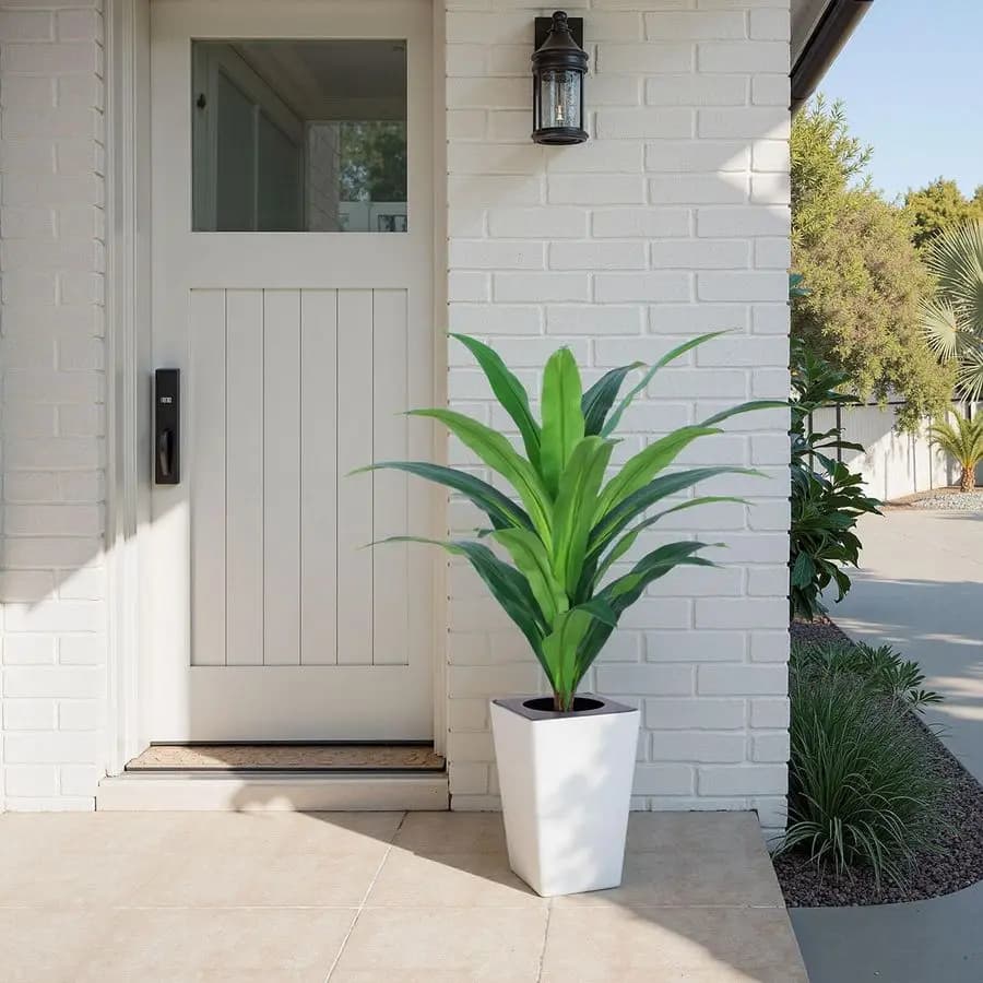 120 cm Artificial Dracene with High White Vase, Indoor Plant for Home, Office, Living Room