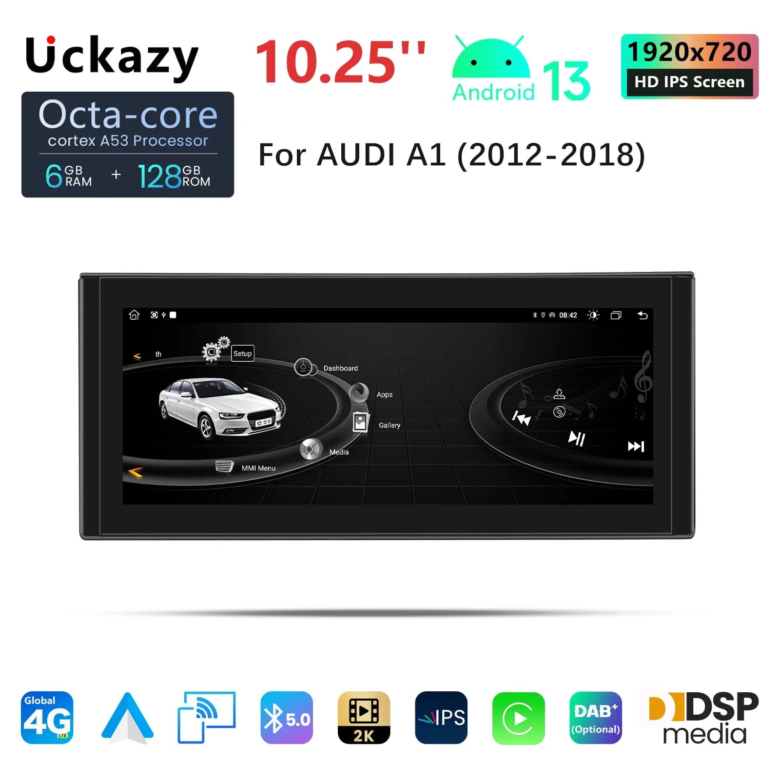 10.25 "8 Core Android 13 Apple Carplay per AUDI A1 2012-2018 lettori Video Radio navigazione GPS multimediale schermo Stereo AudioDSP