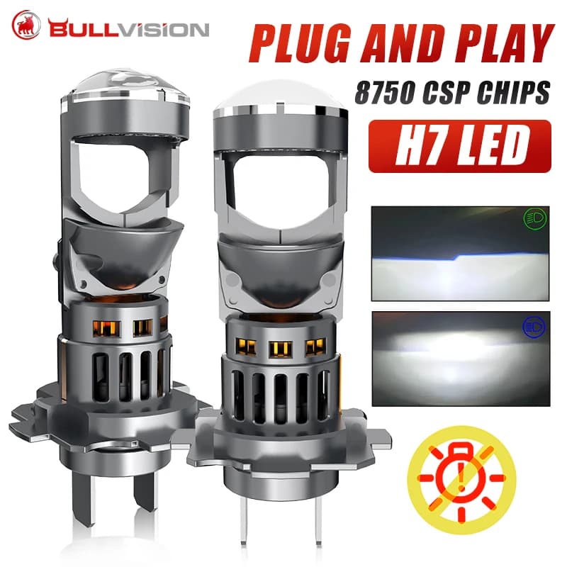 Faro LED H7 Bi-Proiettore Canbus con Mini Lente H11 H8 H9 9005 9006 9003/HB2, Lampadina per Auto 6000K, Faro per Moto 12V 24V