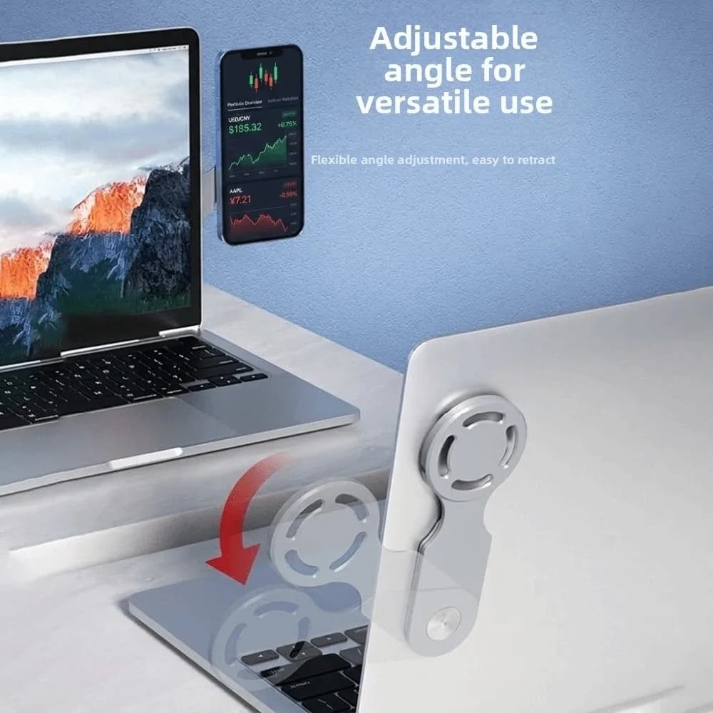 Supporto per telefono e laptop con angolo regolabile, pieghevole, riutilizzabile, magnetico, con montaggio laterale, autoadesivo, per monitor, compatibile con MagSafe