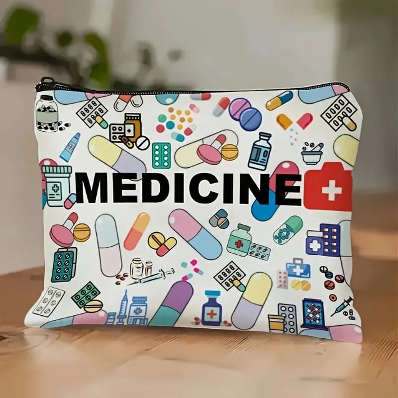Borsa per trucco a tema medicinale da 1 pezzo, custodia cosmetica pieghevole per professionisti sanitari, organizer da toilette da viaggio con cerniera