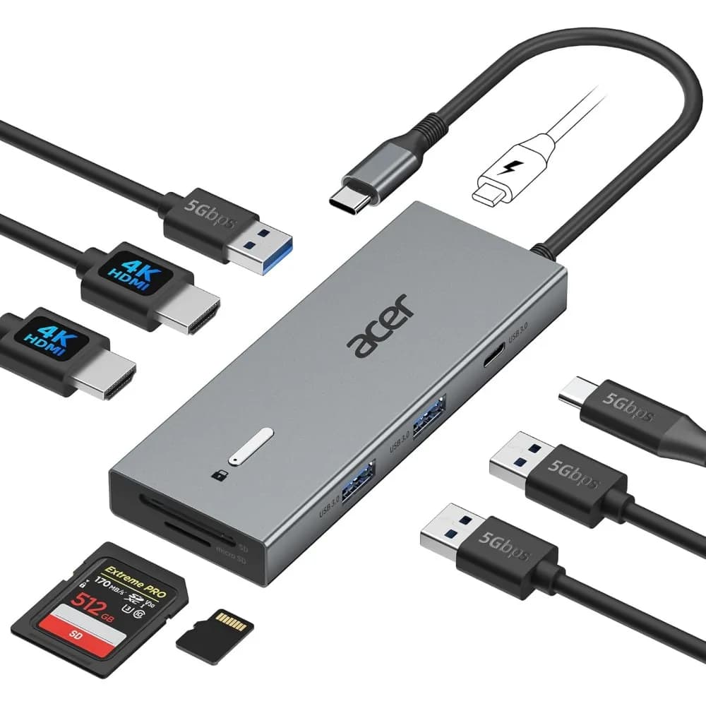 Docking station USB-C 9 in 1 con doppio HDMI 4K, ricarica PD da 100 W, trasferimento rapido dei dati per laptop