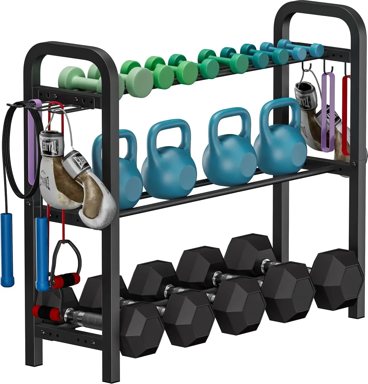 Adjustable Dumbbell Rack, Weight Storage Stand Holder for Dumbbells & Kettlebells, Heavy-Duty Home Gym Organizer with 6 Hook for