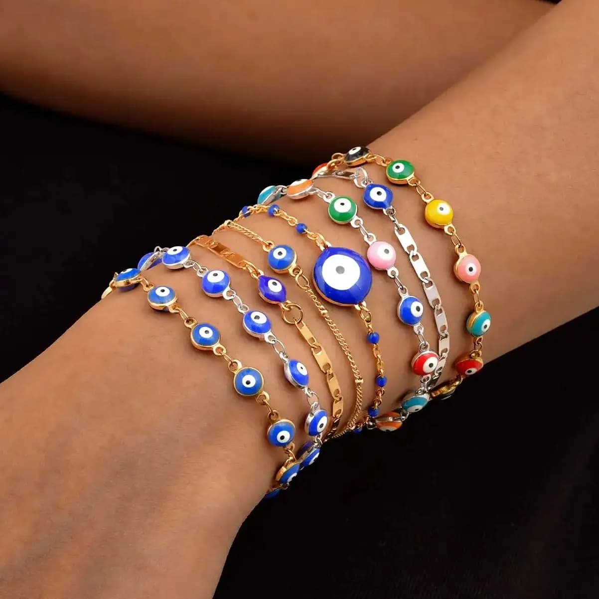 Bracciale colorato con occhio demone per donna, bracciali a catena in acciaio inossidabile, regali di gioielli con ciondoli placcati in oro