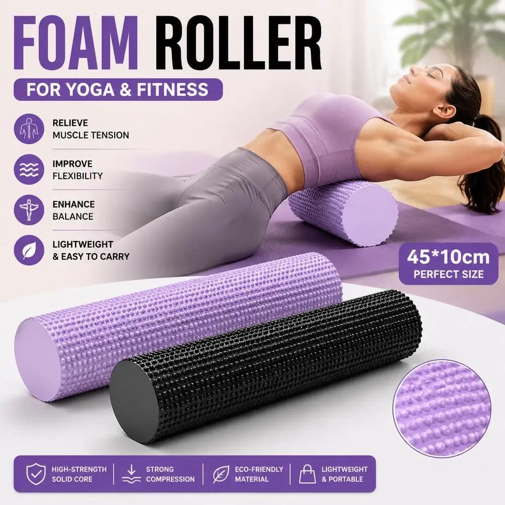 Yoga Roller Round EVA Foam Cylinder Hexagonal Roller for Pilates Exercise Enhanced Home Workouts Diameter 9.5cm Length 45cm