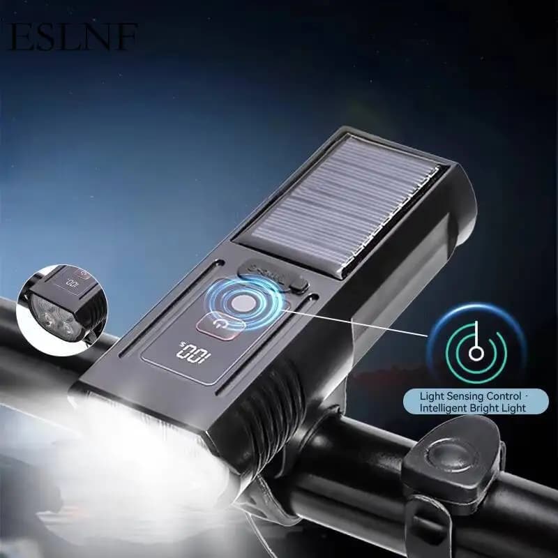 Luce per Bicicletta Solare con Display Digitale, Faro per Bici da Strada e MTB, Luce per Ciclismo Outdoor, Accessori per Biciclette