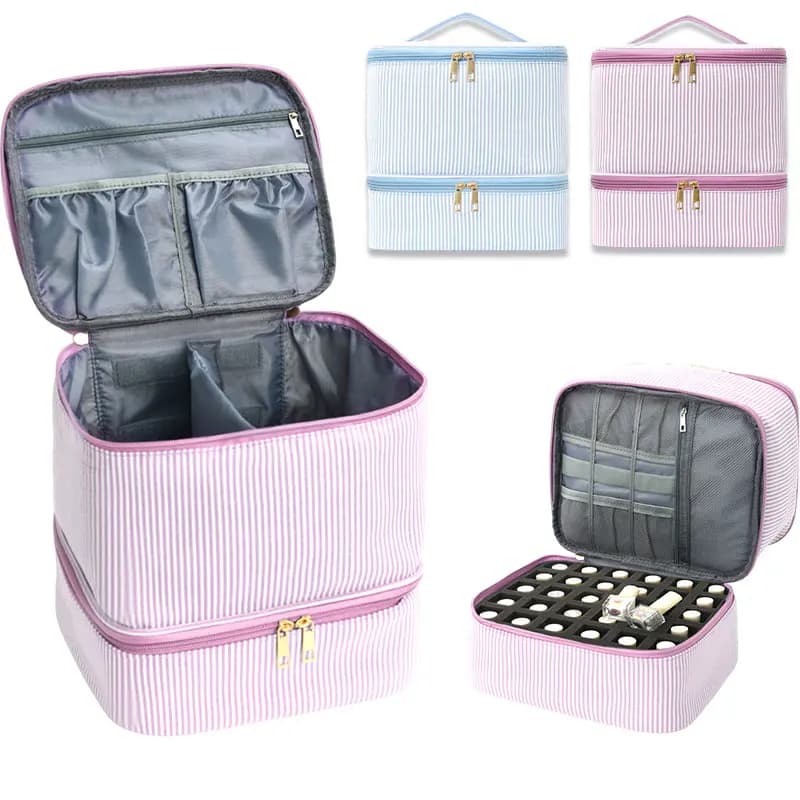 Bag Double-layered Nail Polishes, Case for Essential Oils, Cosmetic Large Portable Bag, Nail Care Kit, Tool Box for Manicure