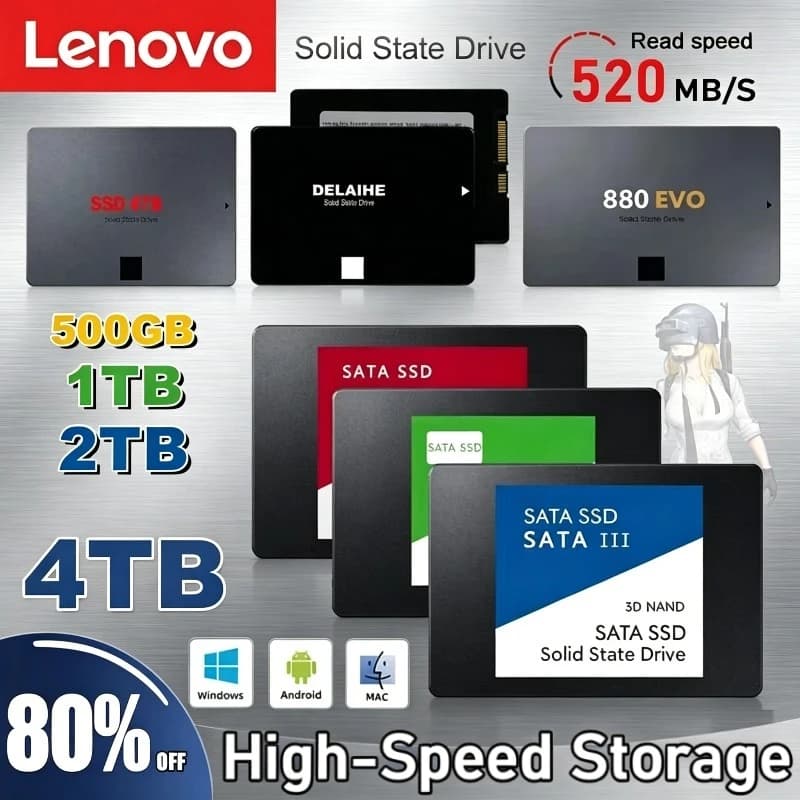 Nuovo SSD Lenovo 880 EVO 1TB 2TB 4TB Unità a Stato Solido Interna Disco Rigido SATA 3.0 MLC 2.5 Pollici per Laptop e PC Desktop