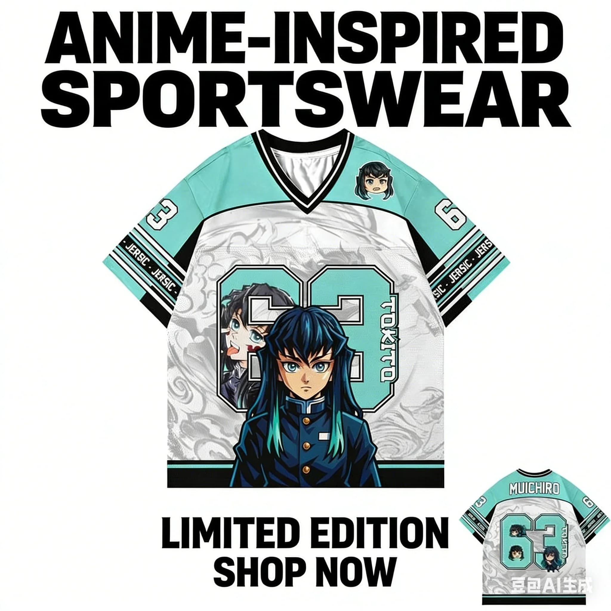 Maglietta Oversize Demon Slayer Muichiro Tokito, Serie Anime, Jersey 63, Stile Kpop, Baseball, Hockey, Unisex, per Uso Quotidiano