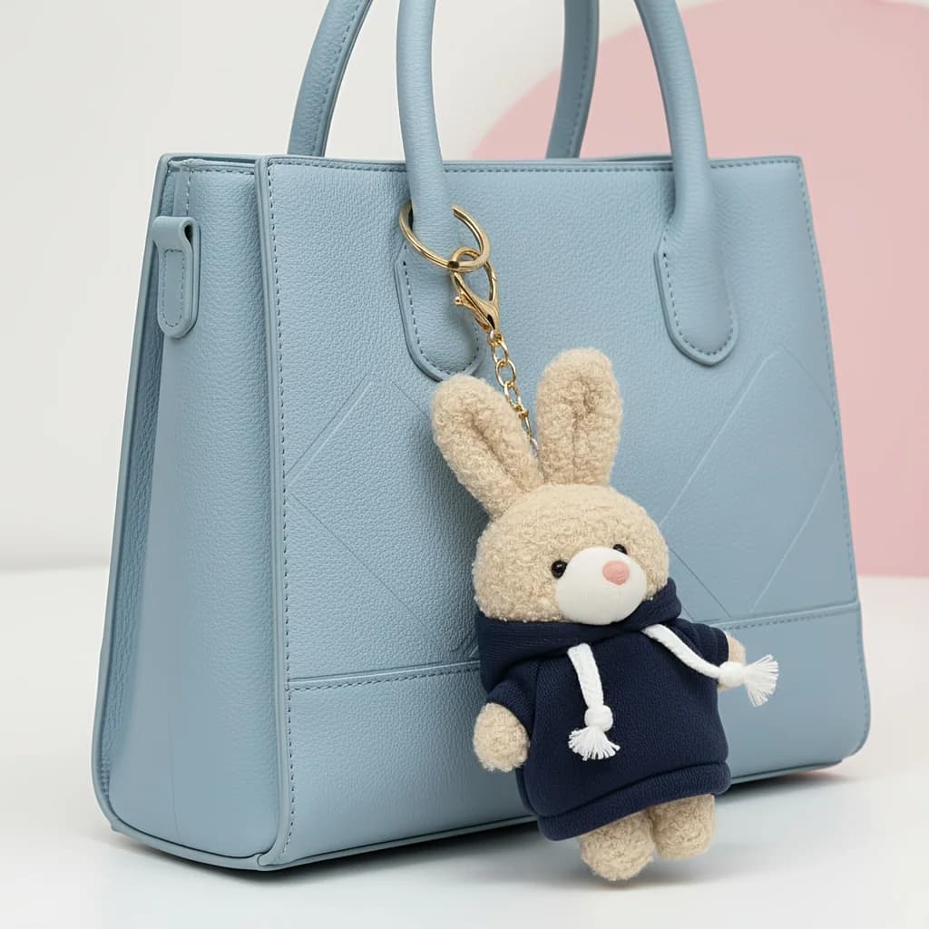 Cute Rabbit Keychain with Hoodie & Ears - Soft Durable Metal-like Opening Loop Charm for,, - Bunny Accessory for Backpack, Phone, Keys - Adorable Gift for Rabbit Lovers
