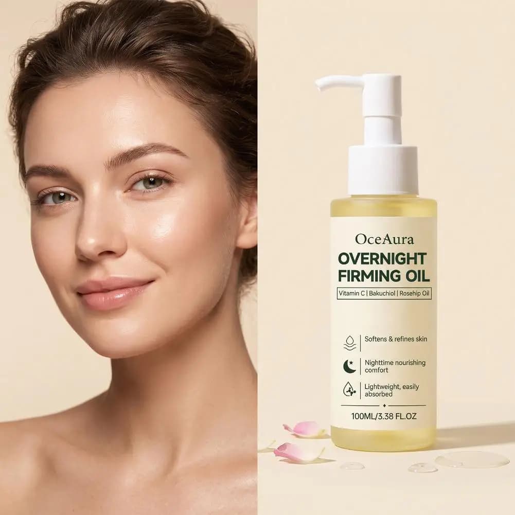Bakuchiol Facial Oil for Night Care Vitamin C Rosehip Moisturizing Firming Lightweight Serum for Supple Smooth Glowing Skin