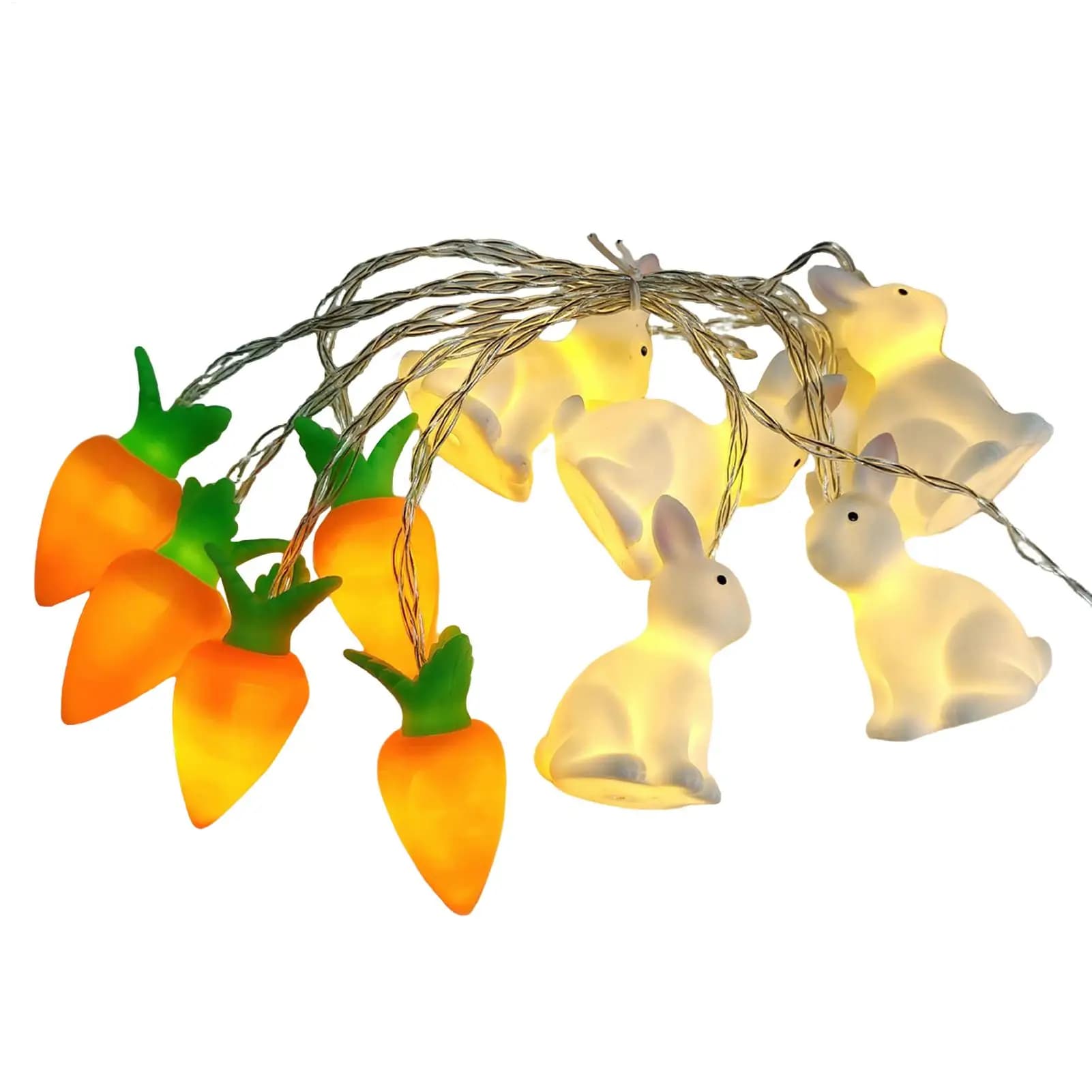 Luci a stringa pasquali a LED divertenti e luminose, decorazioni primaverili a forma di carota, luci a stringa pasquali per interni ed esterni, per la casa, l'ingresso, la mensola